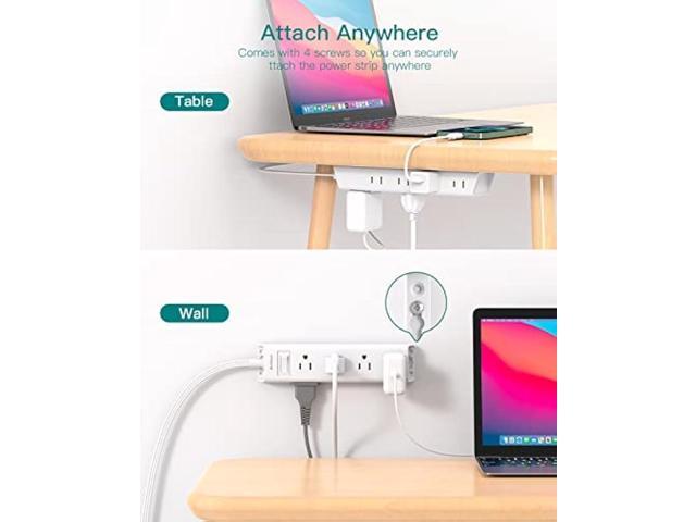 Flat Plug Power Strip, Ultra Thin Flat Extension Cord - Addtam 12 Widely AC 3 Sides Multiple Outlets, 5Ft, 900J Surge Protector, Wall Mount, Desk...