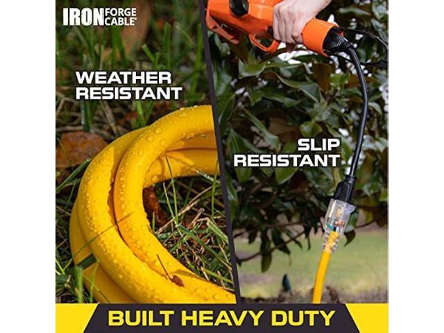 IRON FORGE CABLE 25 ft Lighted Outdoor Extension Cord - 12/3 SJTW Heavy Duty Yellow Extension Cable Extension Cable with 3 Prong Grounded Plug for...