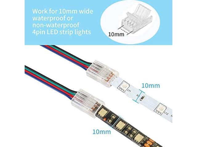 4Pin LED Strip Connectors Solderless 10 Pcs with 16.4ft Extension Cable 4 Conductor for Waterproof or Non-Waterproof 10mm Wide RGB LED Strip Lights