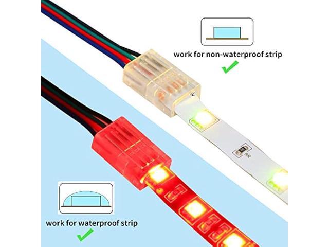 4Pin LED Strip Connectors Solderless 10 Pcs with 16.4ft Extension Cable 4 Conductor for Waterproof or Non-Waterproof 10mm Wide RGB LED Strip Lights