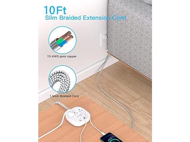 10Ft Flat Plug Power Strip, Ultra Thin Extension Cord - 3 Outlets 4 USB Ports (2 USB C) Desktop Charging Station, Cruise Ship Power Strip with No...