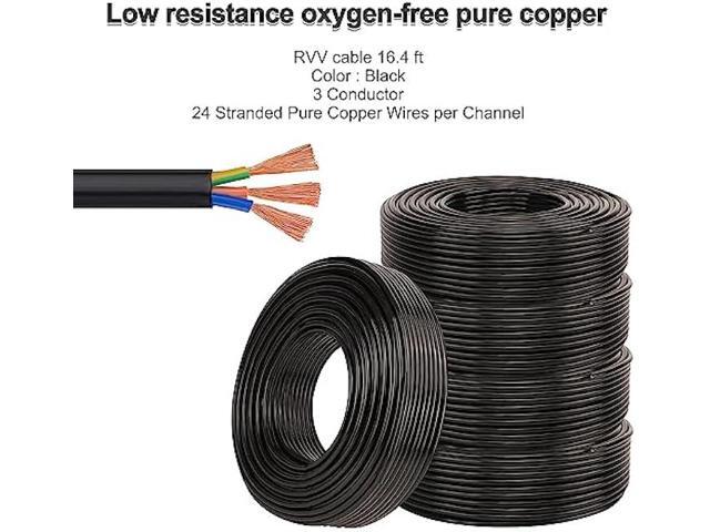 18 Gauge Electric Wire 18AWG Extension Cable Wire 16.4ft 3 Conductor Copper Wire with Ground 3 Core Blackwire RVV 0.75mm² Cord (300/500V)