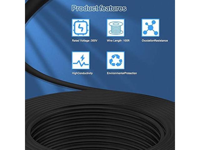 18 Gauge Electric Wire 18AWG Extension Cable Wire 16.4ft 3 Conductor Copper Wire with Ground 3 Core Blackwire RVV 0.75mm² Cord (300/500V)