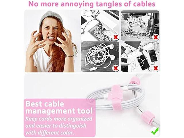 70pcs Computer Cable Ties, Wire Ties, Cord Ties Reusable for Electronics, Hook and Loop Microfiber Cable Ties Extension for Storage, pink, 4, 6, 8...