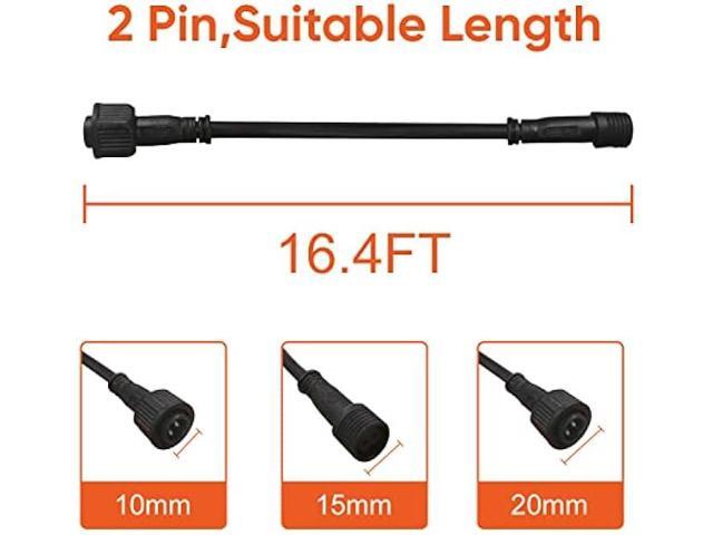 TINSUM Solar Extension Cable 5m16.4 Feet Extender Wires Cords Two Core with Plug Waterproof IP65 for Solar Flood Lights Solar Street Lights 22AWG