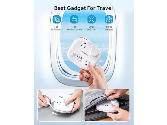 Travel Power Strip - TROND Short Extension Cord with 3 Outlets and 3 USB Ports (2 USB C), 2.6FT Wrapped Around Power Strip, Ultra Thin Flat Plug,...