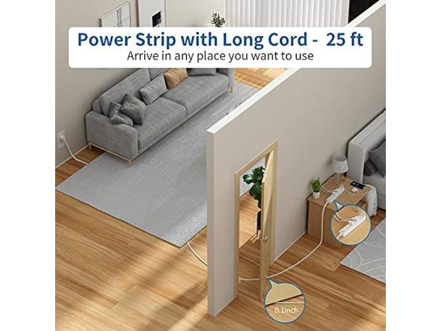 NTONPOWER Long Extension Cord 25 Ft, Flat Extension Cord Under Carpet, Rug, Door, Power Strip Long Cord, Wall Mount Power Strip with 4 Outlets 2...