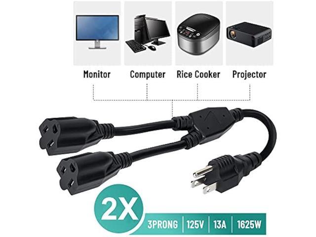2 Way Power Cord Splitter Cable-3 Prong 1 to 2 Extension Cord-Outlet Saver-Elecan Male to Female Y Splitter Power Extension Cable StripUL Certified...