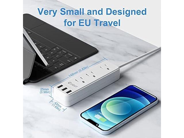 European Travel Plug Adapter, Unidapt International Power Strip, US to Europe USB Extension Cable, Plug Adapter for EU with 3 USB Ports and 3 AC...