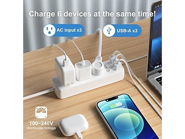 European Travel Plug Adapter, Unidapt International Power Strip, US to Europe USB Extension Cable, Plug Adapter for EU with 3 USB Ports and 3 AC...