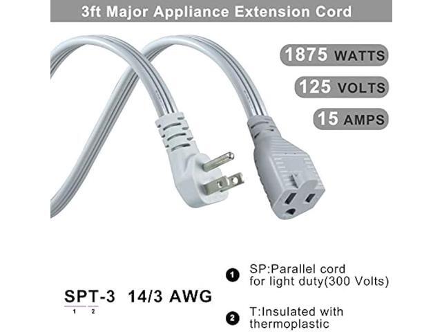 KUNCAN Appliance Power Extension Cord - 3 Prong Flat Wire SPT-3 14 AWG Heavy Duty Male to Female Extender Low Profile Grounded Cable for Major AC...