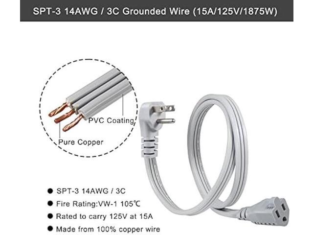 KUNCAN Appliance Power Extension Cord - 3 Prong Flat Wire SPT-3 14 AWG Heavy Duty Male to Female Extender Low Profile Grounded Cable for Major AC...