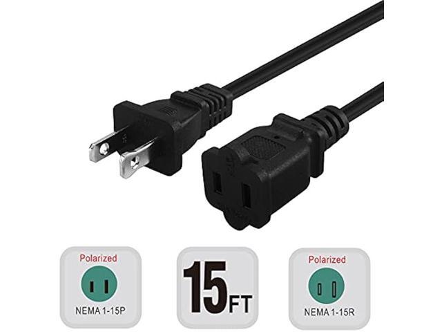 15-Feet Long Polarized US 2-Prong Male-Female Extension Power Cord Cable, 16AWG 2 Outlet Extension Cable Cord US AC 2-Prong Male/Female Power...