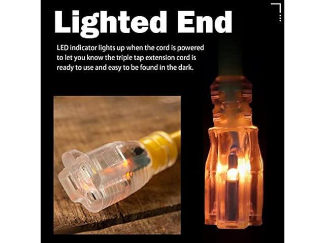 EP 15Ft 14/3 Lighted Outdoor Extension Cord - 14 Gauge 3 Prong SJTW Heavy Duty Black Extension Cable with 3 Prong Grounded Plug for Safety,Great...