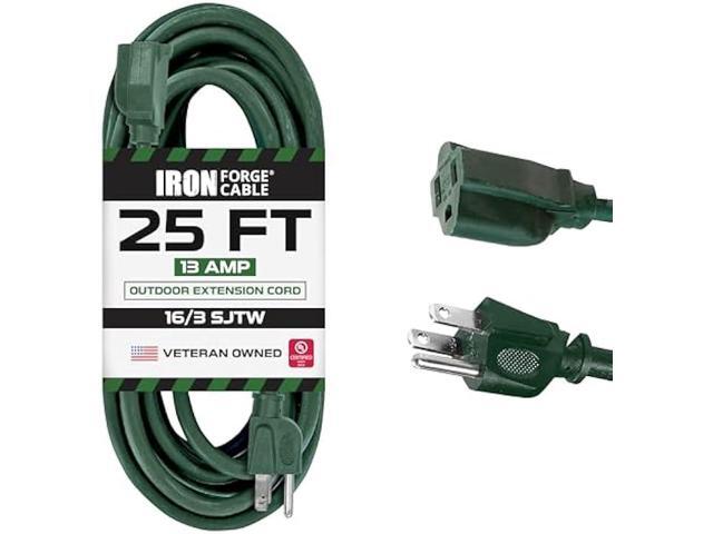 Iron Forge Cable Green Outdoor Extension Cord 25 Ft, 16/3 Green 25 Foot Extension Cord Indoor/Outdoor Use, 3 Prong, Weatherproof Jacket Extension Cord