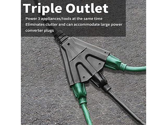 GREATIDE 2 Pack 15 Ft Outdoor Extension Cord with 3 Electrical Power Outlets - 16/3 SJTW Durable Black Cable with 3 Prong Grounded Plug