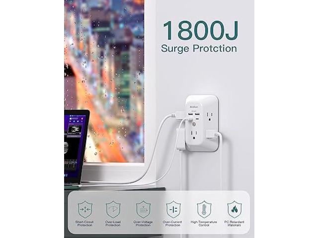 Surge Protector Outlet Extender - Addtam 5-Outlet Splitter with 4 USB Wall Charger(2 USB-C Ports), Multi Plug Outlet Power Strip for Home, Dorm...