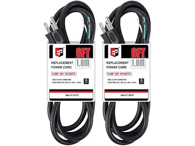 EP 2 Pack 6 ft 14/3C SJTW Appliance and Power Tool Cord, 14 Gauge 3 Prong Heavy Duty Replacement Power Supply Cord Cable, 110V 115V 120V AC...