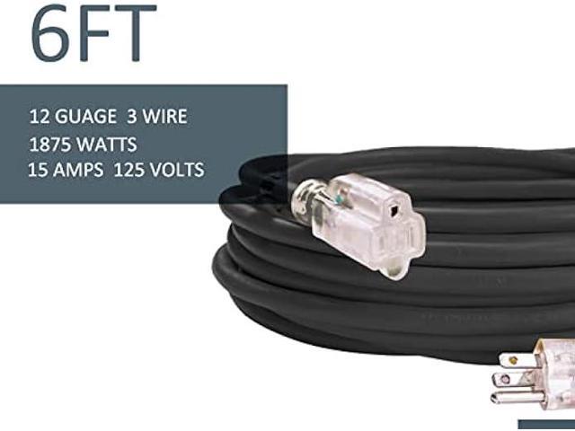 Ultra Explorer 6 Foot Lighted Outdoor Extension Cord - 12/3 SJTW Heavy Duty Black Extension Cable with 3 Prong Grounded Plug for Safety, 15 AMP -...