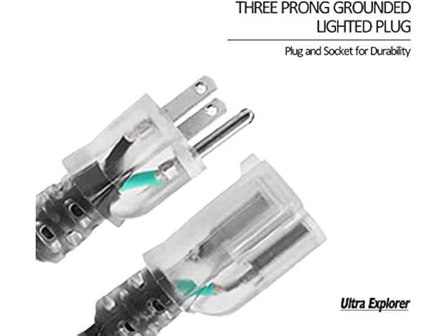 Ultra Explorer 6 Foot Lighted Outdoor Extension Cord - 12/3 SJTW Heavy Duty Black Extension Cable with 3 Prong Grounded Plug for Safety, 15 AMP -...