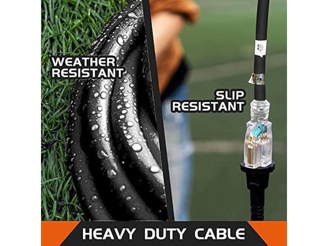 HONDERSON 10FT 12/3 Lighted Outdoor Extension Cord - 12 Gauge 3 Prong SJTW Heavy Duty Black Extension Cable with 3 Prong Grounded Plug for...