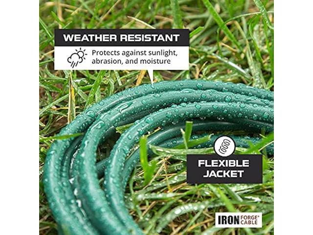 25 Foot Outdoor Extension Cord with 3 Electrical Power Outlets - 16/3 SJTW Durable Green Extension Cable with 3 Prong Grounded Plug for Safety