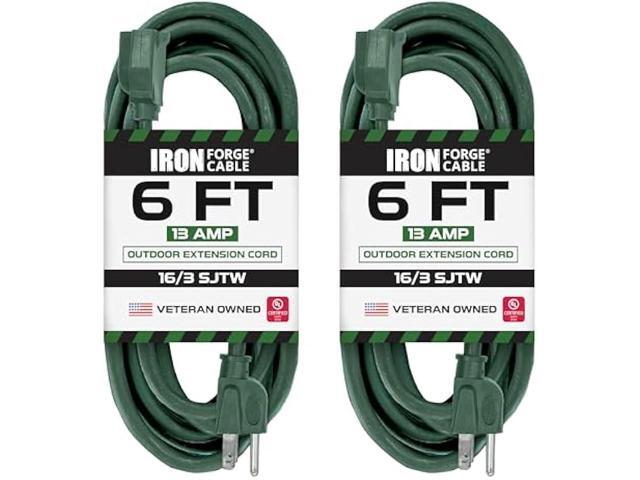 Irong Forge Cable 6 Foot Green Outdoor Extension Cord 2 Pack, 16/3, Indoor/Outdoor Use, 3 Prong, Weatherproof Exterior, Great for Garden, Landscaping,