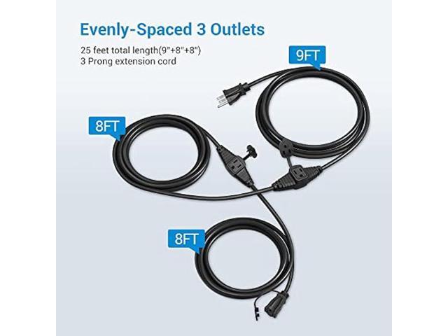 DEWENWILS 25 Ft Outdoor Extension Cord Multiple Outlets for Halloween, Evenly Spaced 3 Outlets Plugs with Safety Cover, 16/3 SJTW Weatherproof Wire...