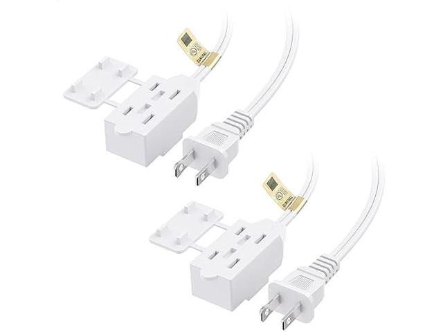 Cable Matters 2-Pack 16 AWG 2 Prong Long Extension Cord 15 ft, UL Listed 3 Outlet Extension Cords with Tamper Guard, 13 Amp, 1625 Watts, White