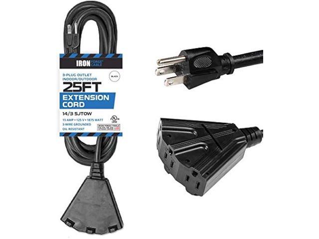 Iron Forge Cable Heavy Duty Extension Cord 25 Ft Black Oil Resistant Outdoor Extension Cord for Halloween Decorations with 3 Outlets, Weatherproof...