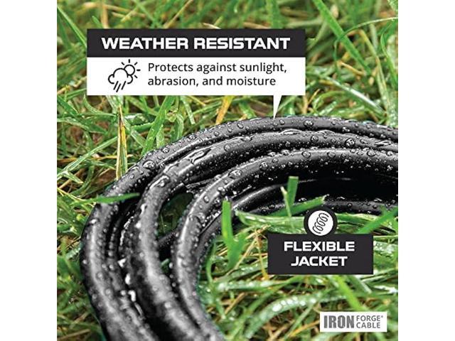 Iron Forge Cable 10 Foot Outdoor Extension Cord - 10/3 SJTW Black 10 Gauge Extension Cable with 3 Prong Grounded Plug for Safety, 15 AMP - Great...