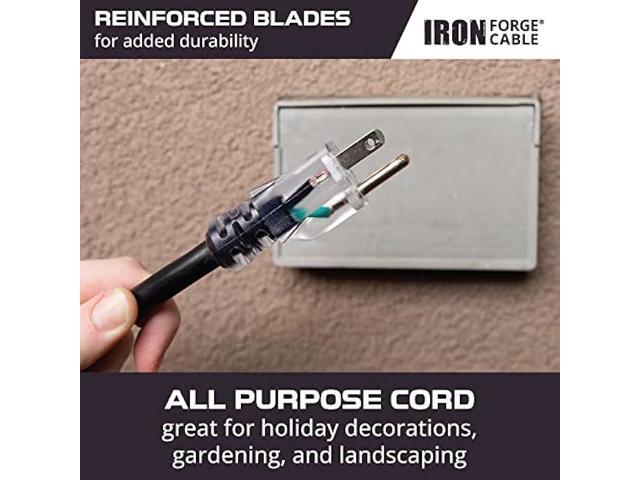 Iron Forge Cable 10 Foot Outdoor Extension Cord - 10/3 SJTW Black 10 Gauge Extension Cable with 3 Prong Grounded Plug for Safety, 15 AMP - Great...