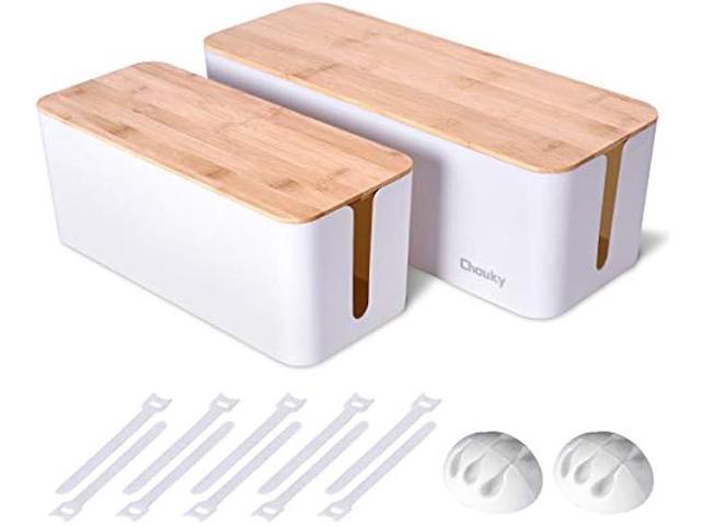 2 Pack Large Cable Management Box Wooden Style Cord Organizer and Cover for TV Wires, Computer, Router, USB Hub and Under Desk Power Strip Safe...
