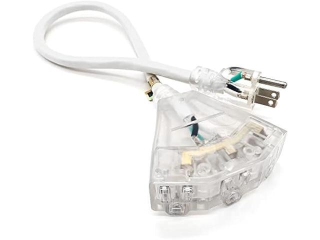 2 ft - 12 Gauge Heavy Duty 3-Outlet Lighted SJTW Indoor/Outdoor White Extension Cord by Watt's Wire - Short 2' 12-Gauge Grounded 15-Amp Power-Cord...