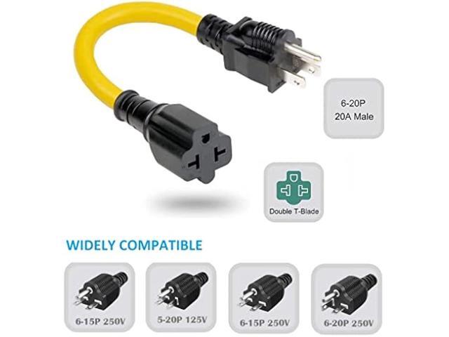 12AWG Heavy Duty Extender AC Plug Adapter [4-in-1], 15 Amp Household to 20 Amp T Blade Power Extension Cord, 1FT/32CM 12AWG Nema 5-15P to...