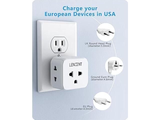 LENCENT 2 Pack EU to US Plug Adapter, European to USA Outlet Adaptor, Travel from Europe to American Outlet, 3 Outlet Extender, Wall Tap, Mini...