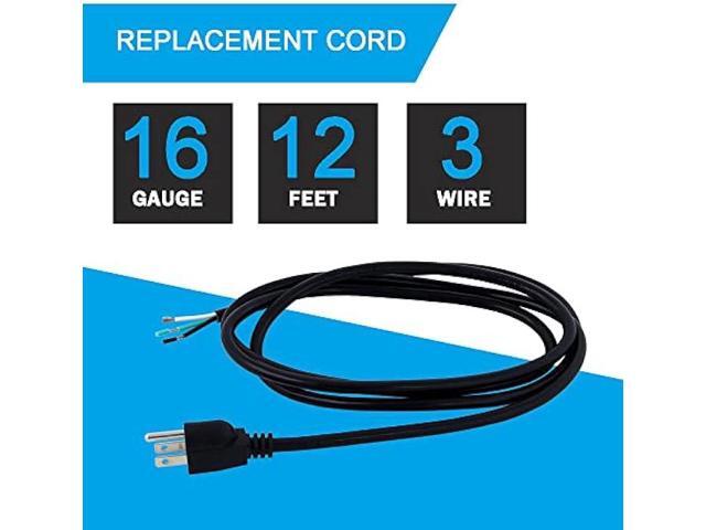 Power Cord Pigtail 16 AWG 3 Prong 12 Foot Open End 3 Wire Heavy Duty SJT 16 Gauge Power Supply Cord 120V AC NEMA 5-15P, Replacement Power Cable...