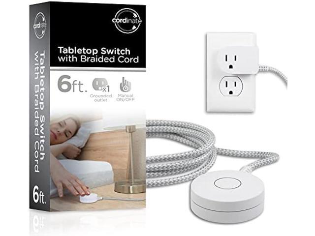 Cordinate Designer On/Off Switch Plug, 6 Ft Braided Power Cord, 3 Prong, Slip Resistant Base, Tabletop or Wall Mount, Perfect for Lamps/Seasonal...