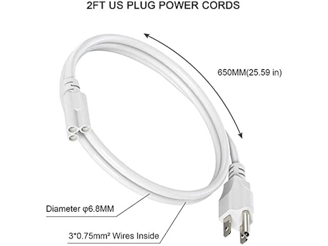 JESLED T8/T5 2FT Integrated LED Tube Light Fixture AC Power Cord Cable with 3-Prong US Plug for Garage, Workshop, Warehouse Commercial Lighting...