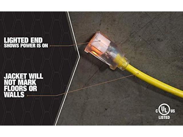 Southwire 2588SW0002 Outdoor Cord-12/3 SJTW Heavy Duty 3 Prong Extension Cord-for Commercial Use (50', Yellow), 50 Feet