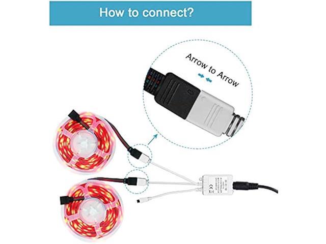 Hwylizg 2-Port 44 Key IR LED Light Remote,RGB Control Box + DC 12V 3A LED Power Supply Led Light Adapter + 2 Pack 3.3FT LED Light Strip Extension...