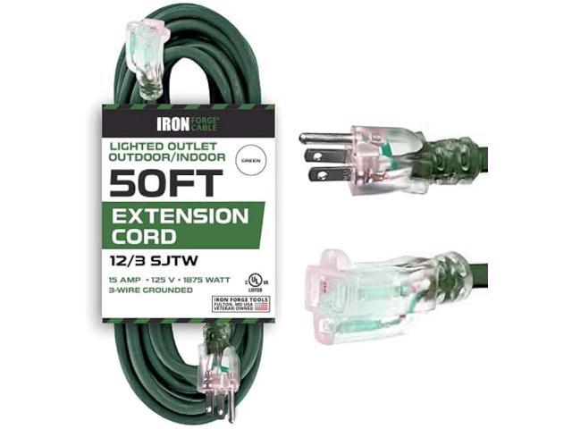 Iron Forge Cable 50 Foot Outdoor Extension Cord,12/3 SJTW Heavy Duty Green Extension Cable with 3 Prong 50 ft, Weatherproof Cord for Major...