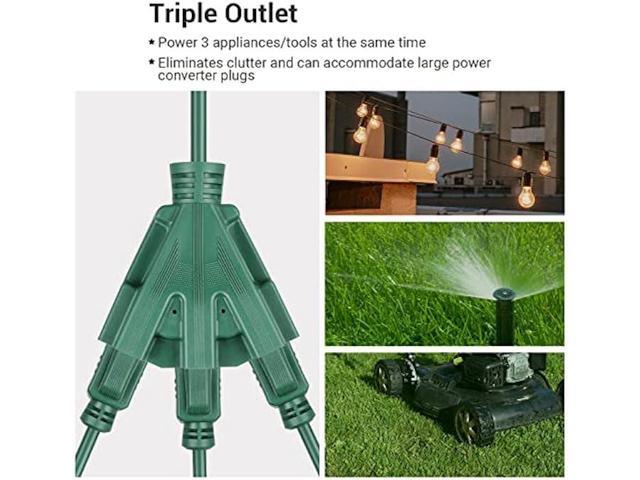 DEWENWILS 10 FT Green Outdoor Tri-Tap Extension Cord Splitter for Halloween, Weatherproof 16/3 SJTW Power Cable for Holiday Decoration and...