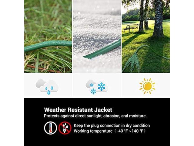 DEWENWILS 10 FT Green Outdoor Tri-Tap Extension Cord Splitter for Halloween, Weatherproof 16/3 SJTW Power Cable for Holiday Decoration and...