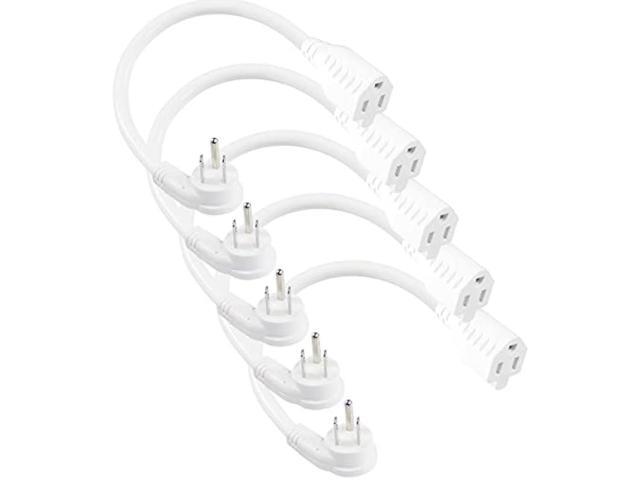 [5 Pack] Flat Plug Short Power Extension Cord - 8inch Low Profile Flat Plug 3 Prong Grounded Indoor Extension Cord, Rated for 13AMP,16AWG Heavy...