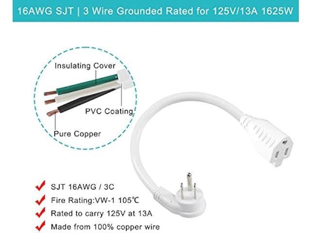 [5 Pack] Flat Plug Short Power Extension Cord - 8inch Low Profile Flat Plug 3 Prong Grounded Indoor Extension Cord, Rated for 13AMP,16AWG Heavy...