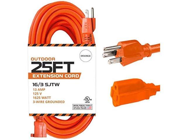 25 Ft Orange Extension Cord - 16/3 SJTW Heavy Duty Outdoor Extension Cable with 3 Prong Grounded Plug for Safety - Great for Garden & Major Appliances