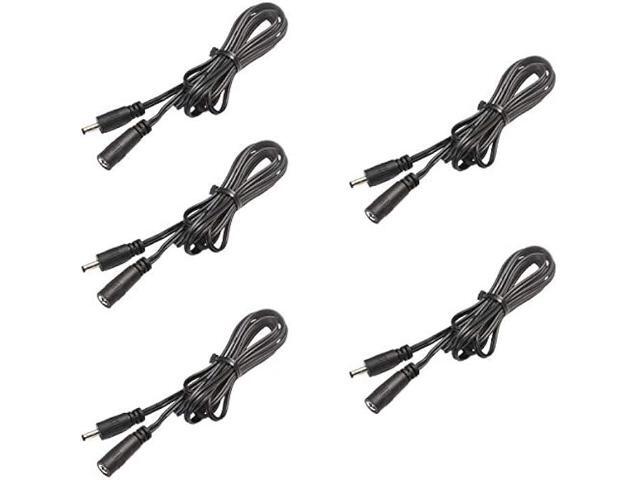 Extension Cable for Under Cabinet Lighting Dimmable LED Puck Lights Linkable Strip Kit DC 12V 5ft 35-135 DC Connector (#35-135, 5 Packs, Black Cord)