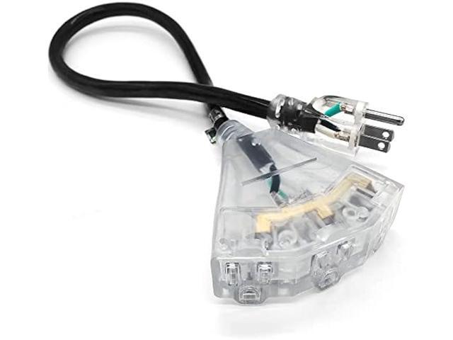 2 ft - 12 Gauge Heavy Duty 3-Outlet Lighted SJTW Indoor/Outdoor Black Extension Cord by Watt's Wire - Short 2' 12-Gauge Grounded 15-Amp Power-Cord...