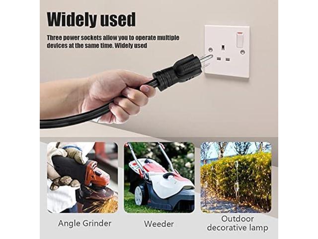 10FT 12/3 Outdoor Extension Cord, Heavy Duty 3-Outlet SJTW Indoor/Outdoor Three-Prong Power-Cord 12-Gauge Grounded 15-Amp 1875 Watts